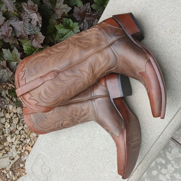 Lucchese Brown Cowboy Boots with Decorative Stitching Size 9.5 - Picture 8 of 16